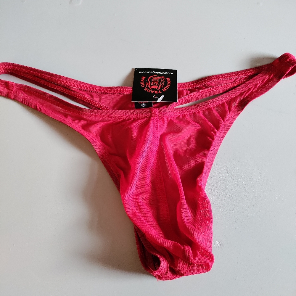 Rough Trade Gear thong Medium red sheer mesh see through erotic gay posing NWT